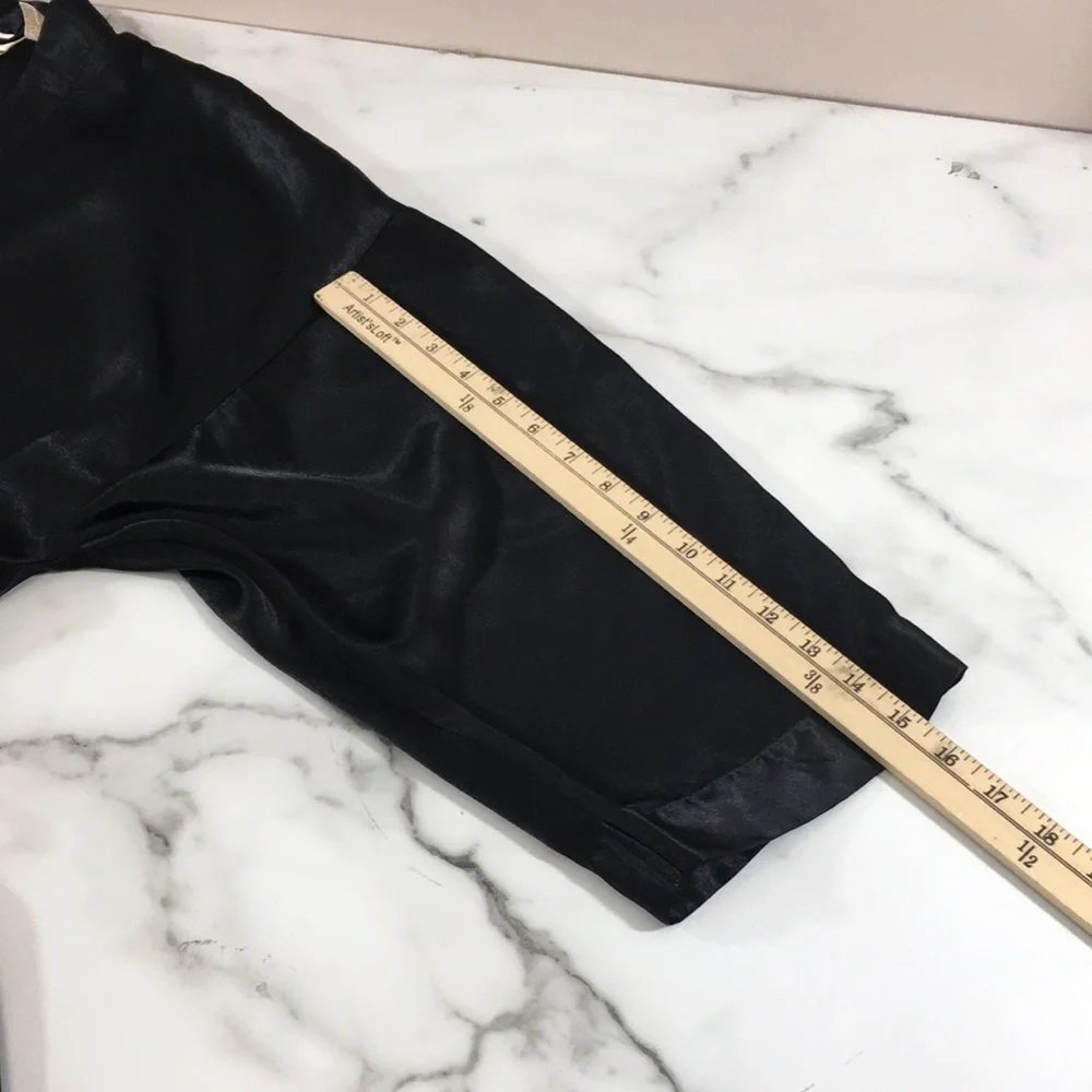 Victoria's Secret Black Silky Robe Womens Small Tie Waist Vintage Gold Label 80s